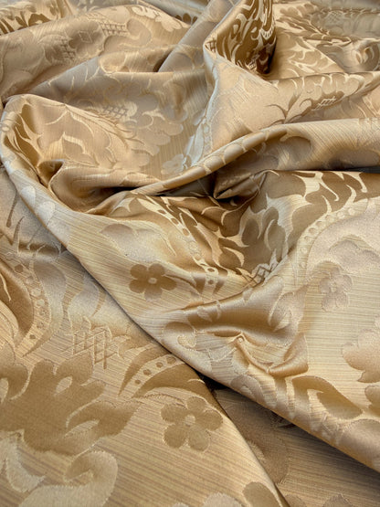 0.76 yards High End Veranda Renaissance Damask 100% Silk Pale Yellow Gold