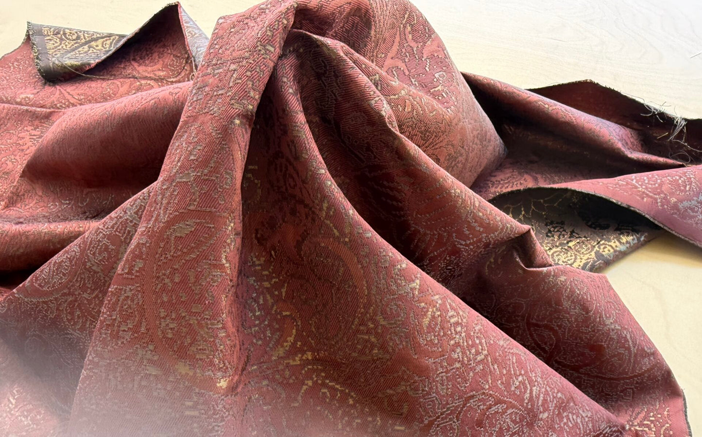 by yard Boboli Garden Silk Damask Italian Metallic Red Spice Rose MSRP USD 568/yard