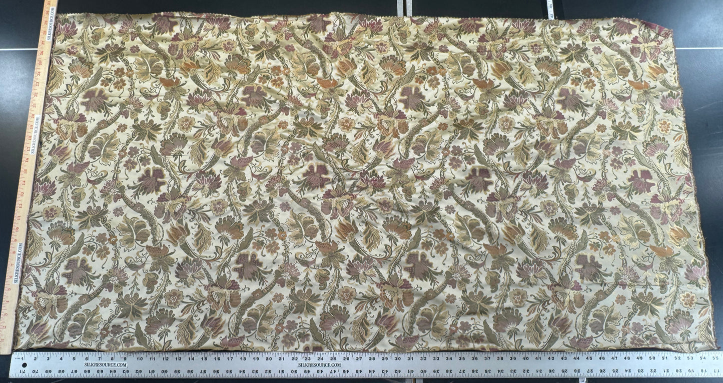 Fairy Tale Garden Silk Lampas 100% Silk Lampas Floral Historical William Morris  Cream Red Pink Gold Green Rainbow - 29 inches