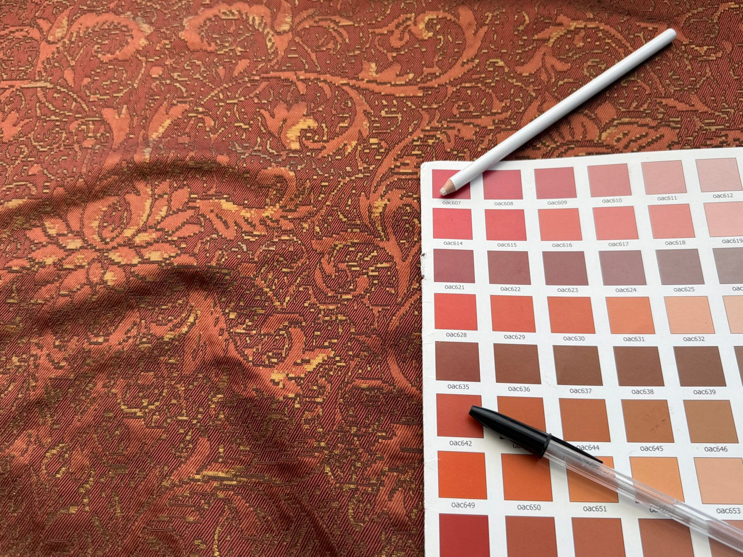 by yard Boboli Garden Silk Damask Italian Metallic Red Spice Rose MSRP USD 568/yard