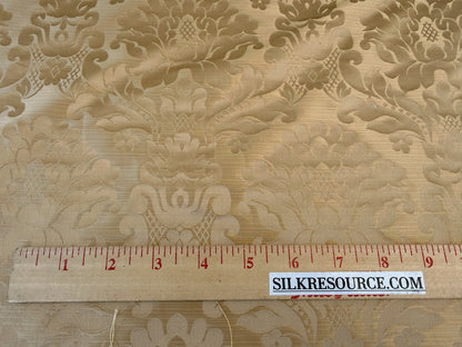 0.76 yards High End Veranda Renaissance Damask 100% Silk Pale Yellow Gold