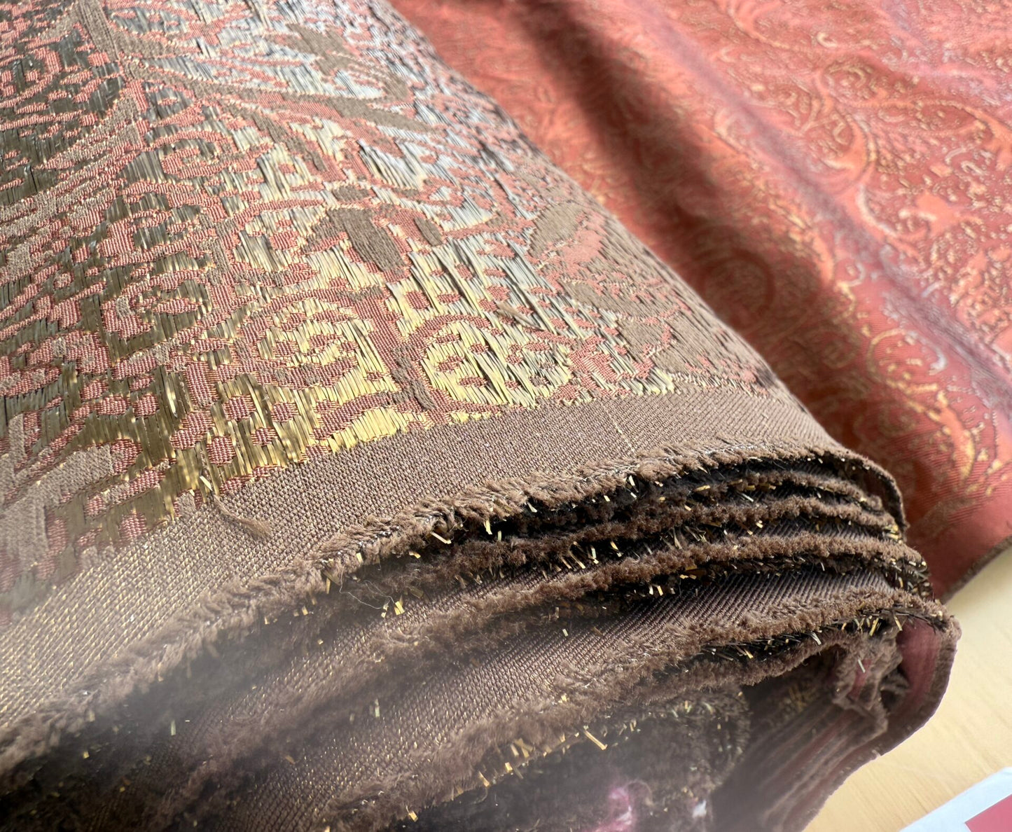 by yard Boboli Garden Silk Damask Italian Metallic Red Spice Rose MSRP USD 568/yard