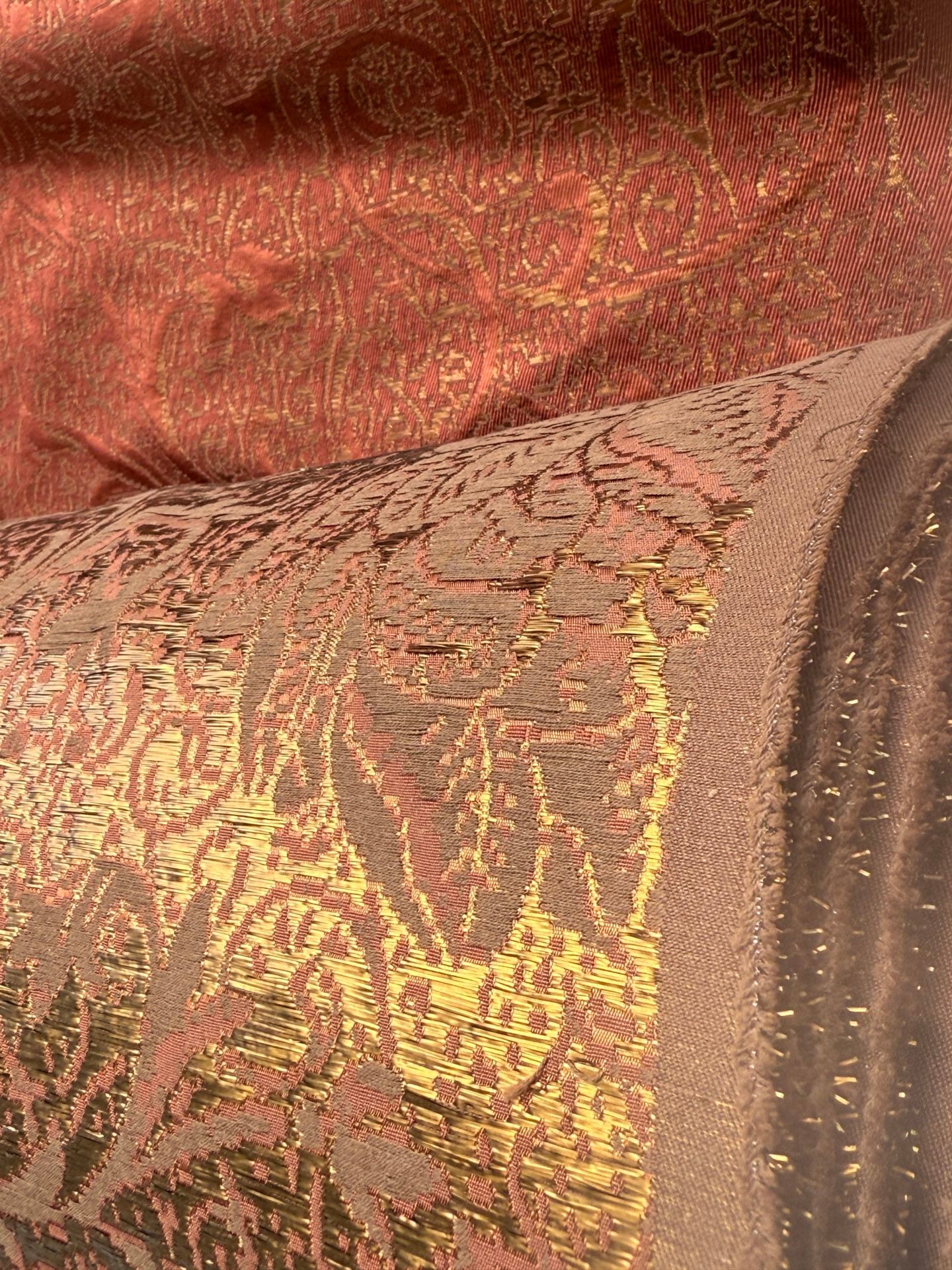 by yard Boboli Garden Silk Damask Italian Metallic Red Spice Rose MSRP USD 568/yard