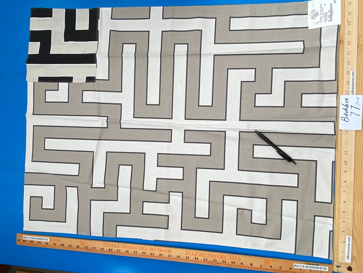 4 Berkbox77 Square Printed Fabrics by Grey Watkins Long Garden Grey Cream White Black Geometric 1yd x 26" MSRP USD156/y