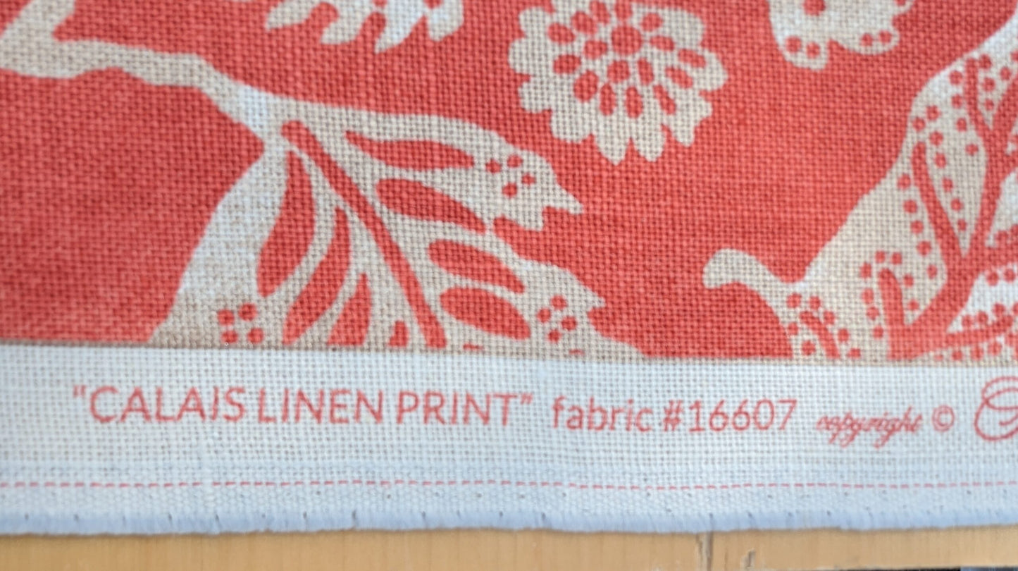 Scalamandre  CALAIS LINEN PRINT in Coral Pink Red Mediterrinan Pomegranite Block Print Heavy Linen MSRP USD300+/y