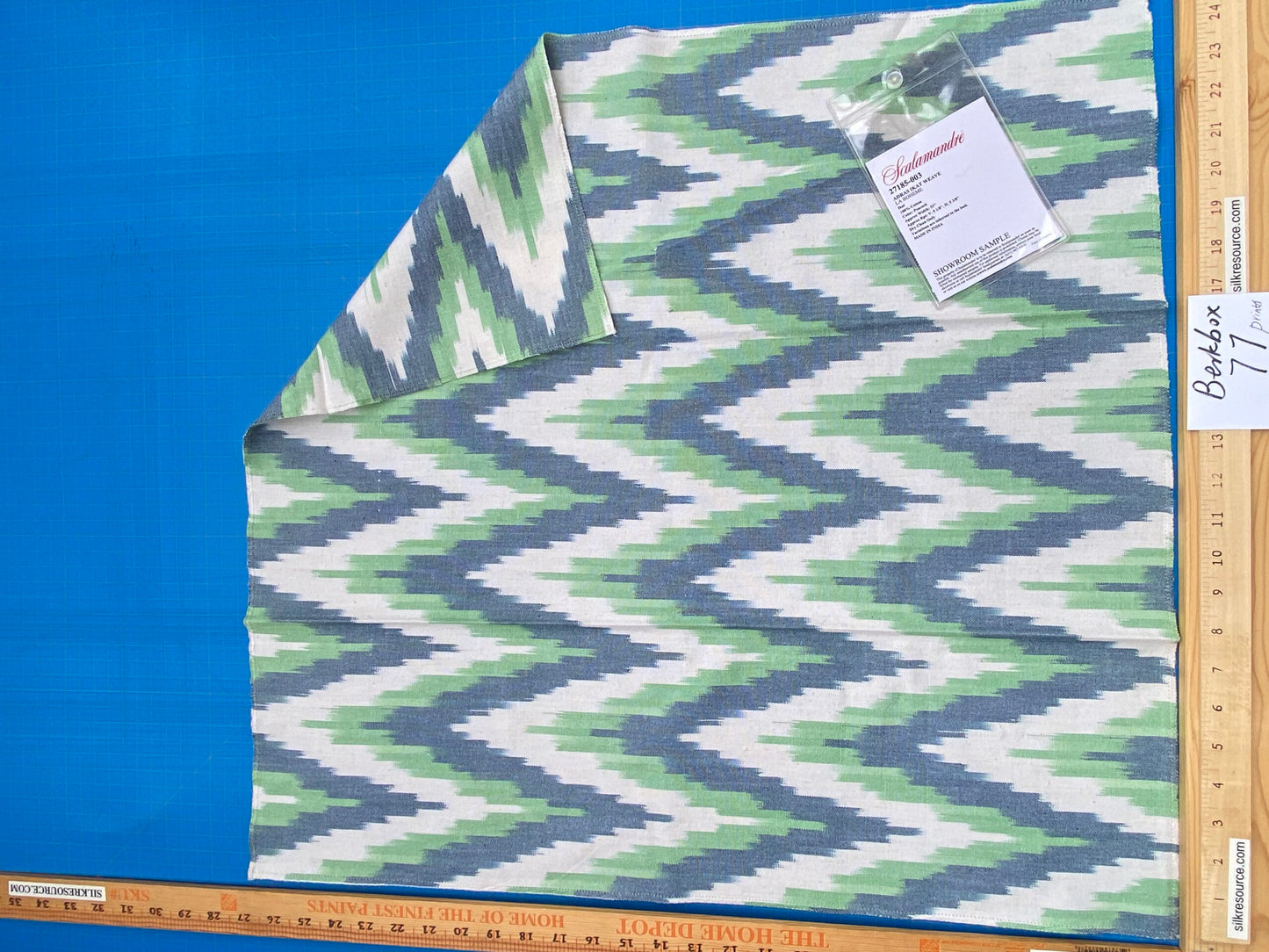 Scalamandre Adras Ikat Cotton - Peacock Green Blue White