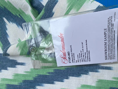 7 Berkbox77 Square Printed Fabrics by Scalamandre Adras Ikat Weave Peacock Green Blue White Cotton MSRP USD150/y