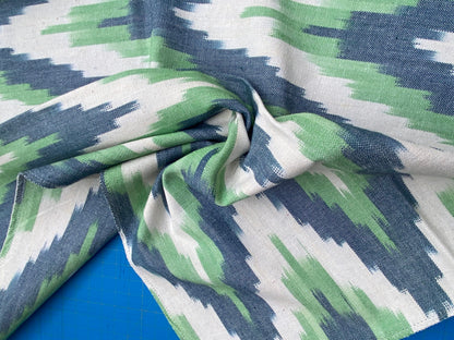 7 Berkbox77 Square Printed Fabrics by Scalamandre Adras Ikat Weave Peacock Green Blue White Cotton MSRP USD150/y