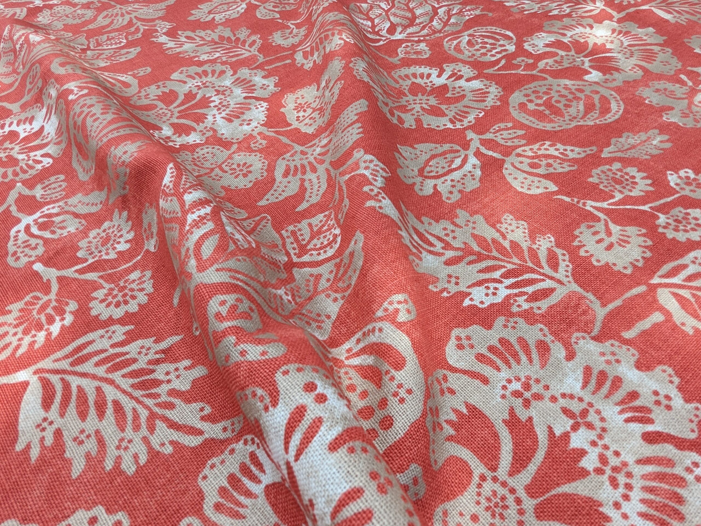 Scalamandre  CALAIS LINEN PRINT in Coral Pink Red Mediterrinan Pomegranite Block Print Heavy Linen MSRP USD300+/y