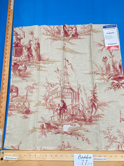 11 Berkbox77 Square Printed Fabrics by Voyage En Chine Red Print Chinoiserie Asian Garden Elephant MSRP USD 388/yd
