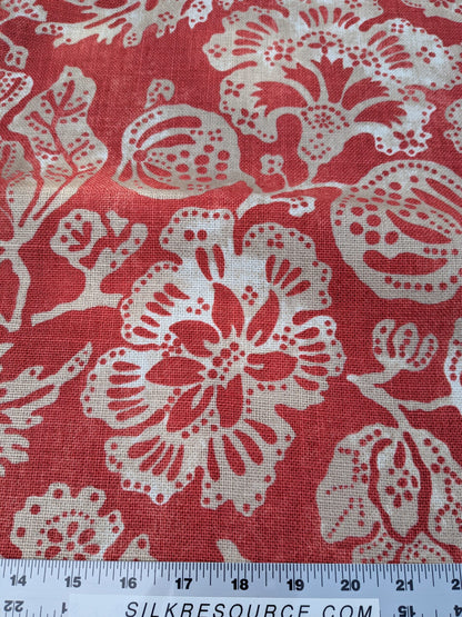 Scalamandre  CALAIS LINEN PRINT in Coral Pink Red Mediterrinan Pomegranite Block Print Heavy Linen MSRP USD300+/y