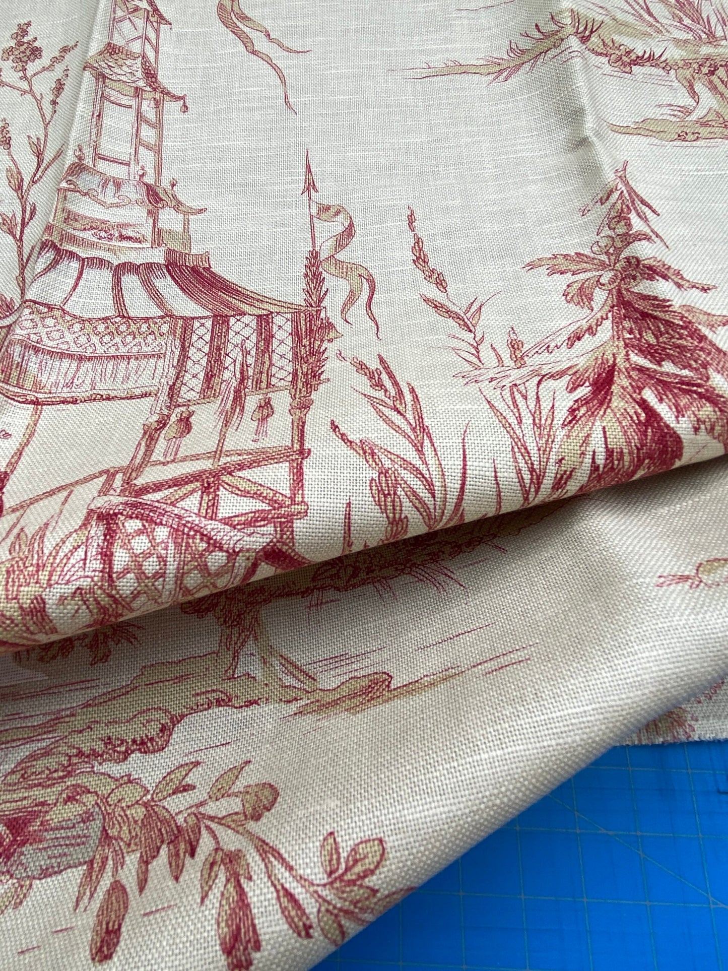 11 Berkbox77 Square Printed Fabrics by Voyage En Chine Red Print Chinoiserie Asian Garden Elephant MSRP USD 388/yd