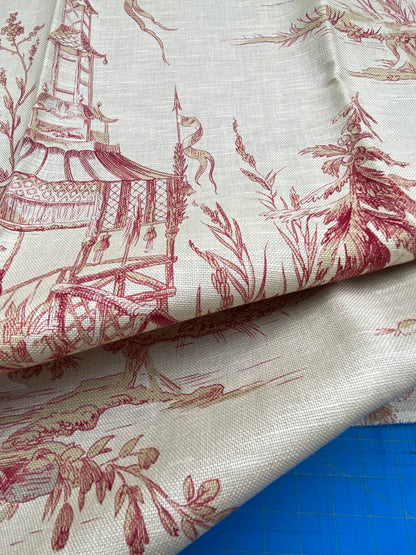 11 Berkbox77 Square Printed Fabrics by Voyage En Chine Red Print Chinoiserie Asian Garden Elephant MSRP USD 388/yd
