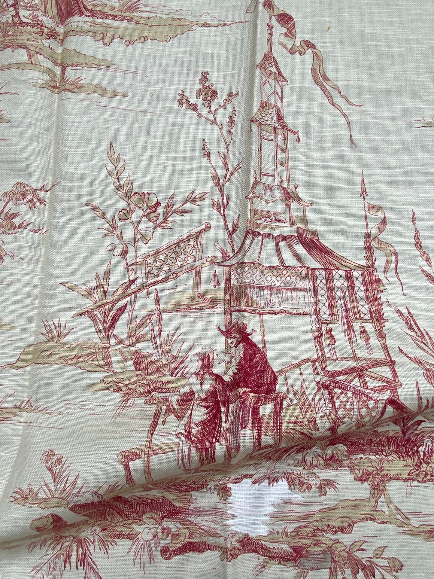 11 Berkbox77 Square Printed Fabrics by Voyage En Chine Red Print Chinoiserie Asian Garden Elephant MSRP USD 388/yd