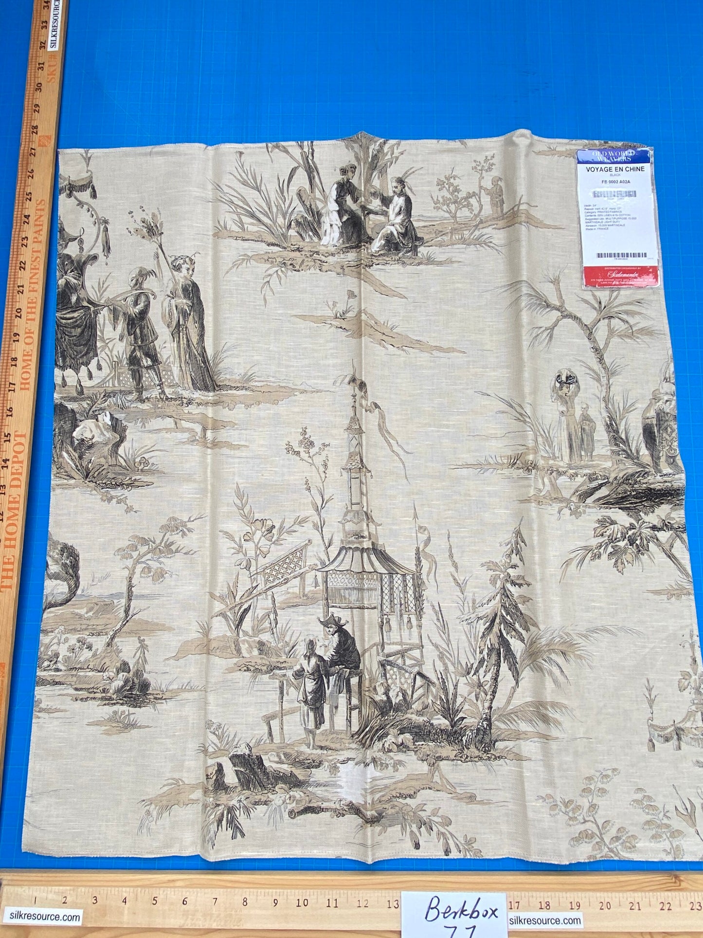 12 Berkbox77 Square Printed Fabrics by Voyage En Chine Black Beige Print Chinoiserie Asian Garden Elephant MSRP USD 388/yd