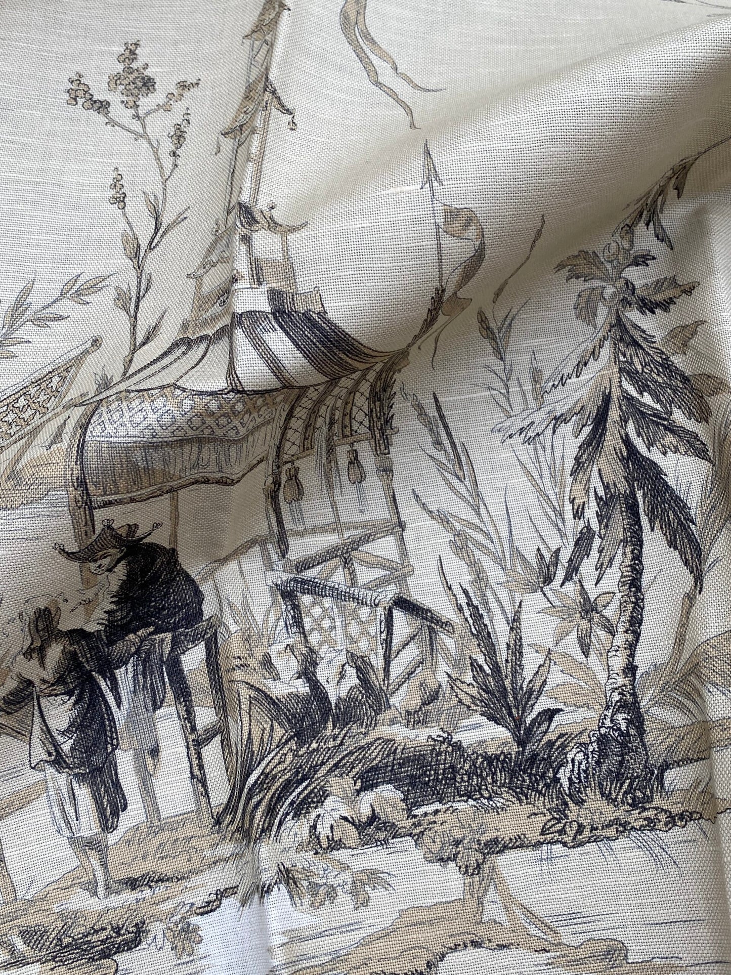 12 Berkbox77 Square Printed Fabrics by Voyage En Chine Black Beige Print Chinoiserie Asian Garden Elephant MSRP USD 388/yd