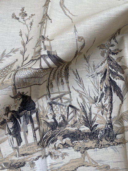12 Berkbox77 Square Printed Fabrics by Voyage En Chine Black Beige Print Chinoiserie Asian Garden Elephant MSRP USD 388/yd