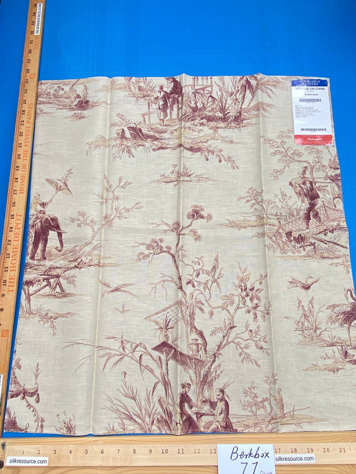 13 Berkbox77 Square Printed Fabrics by Voyage En Chine Mauve Red Beige Print Chinoiserie Asian Garden Elephant MSRP USD 388/yd