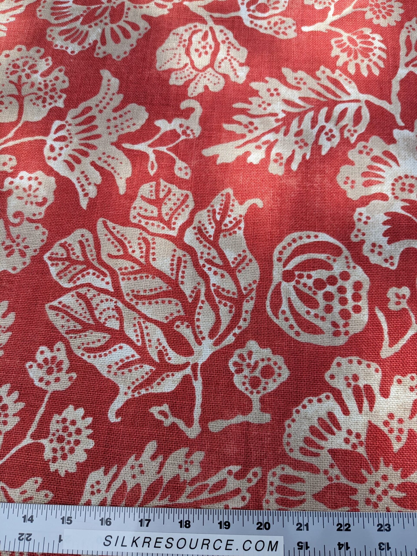 Scalamandre  CALAIS LINEN PRINT in Coral Pink Red Mediterrinan Pomegranite Block Print Heavy Linen MSRP USD300+/y
