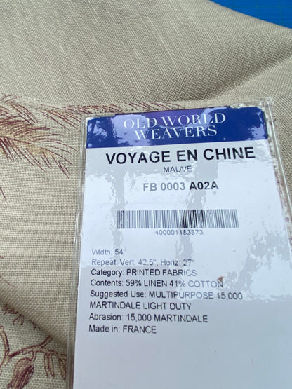 13 Berkbox77 Square Printed Fabrics by Voyage En Chine Mauve Red Beige Print Chinoiserie Asian Garden Elephant MSRP USD 388/yd
