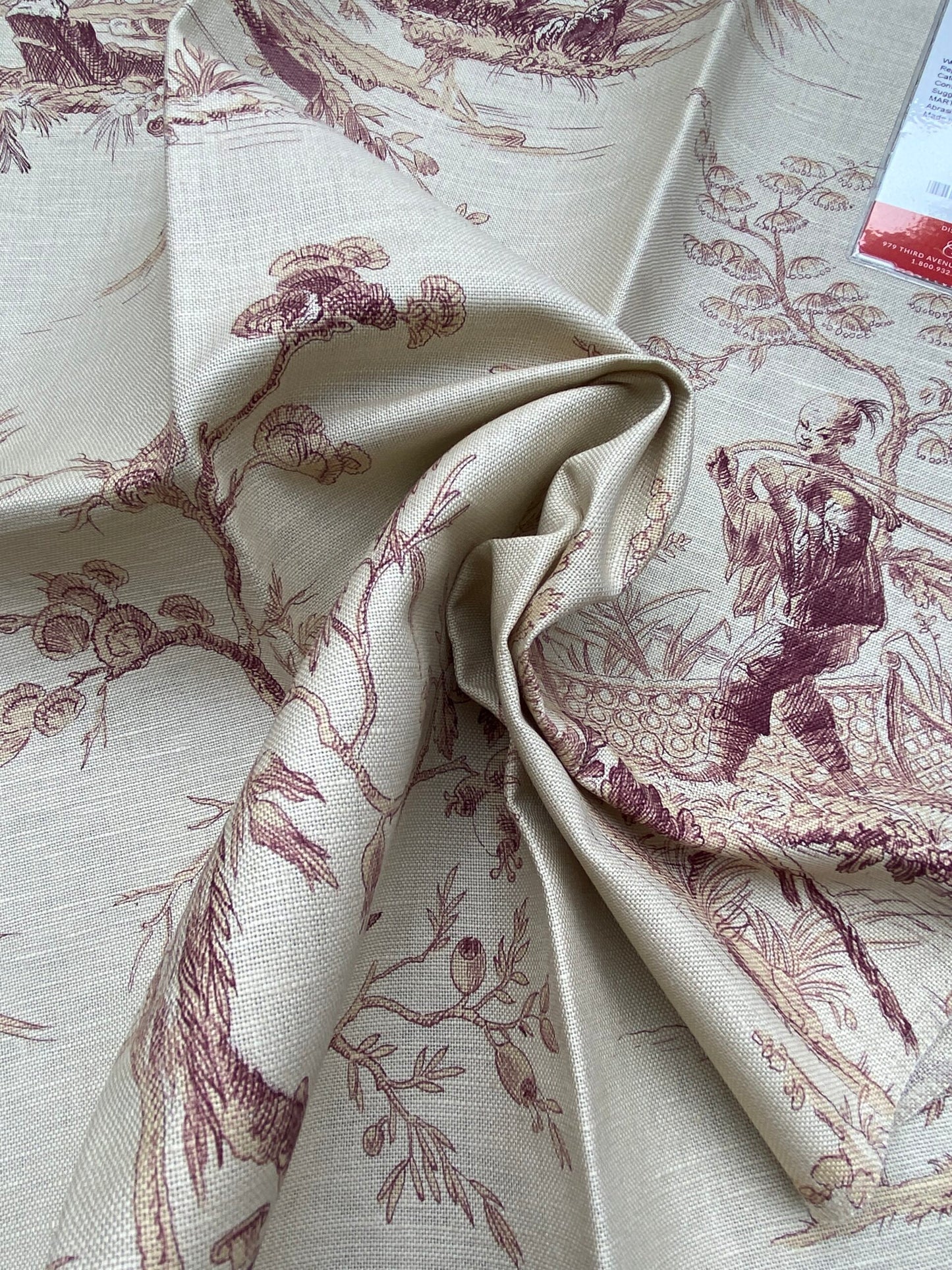 13 Berkbox77 Square Printed Fabrics by Voyage En Chine Mauve Red Beige Print Chinoiserie Asian Garden Elephant MSRP USD 388/yd