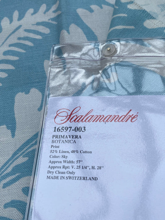 13 Berkbox77 Square Printed Fabrics by Scalamandre Primavera Sky Blue White Linen Cotton  MSRP USD 300+/yd