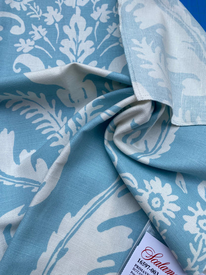 13 Berkbox77 Square Printed Fabrics by Scalamandre Primavera Sky Blue White Linen Cotton  MSRP USD 300+/yd