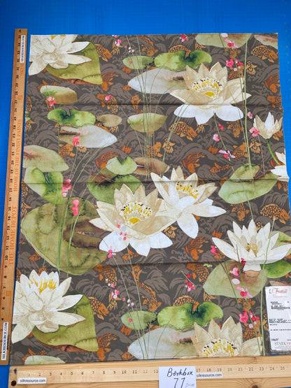 14 Berkbox77 Square Printed Fabrics by  Nenuphar Brown/Multi Lotus Pond Koi Fish Cotton 1yd x 26" MSRP USD196/y
