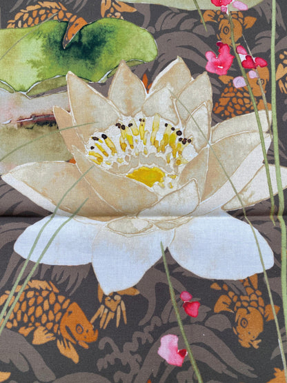 14 Berkbox77 Square Printed Fabrics by  Nenuphar Brown/Multi Lotus Pond Koi Fish Cotton 1yd x 26" MSRP USD196/y