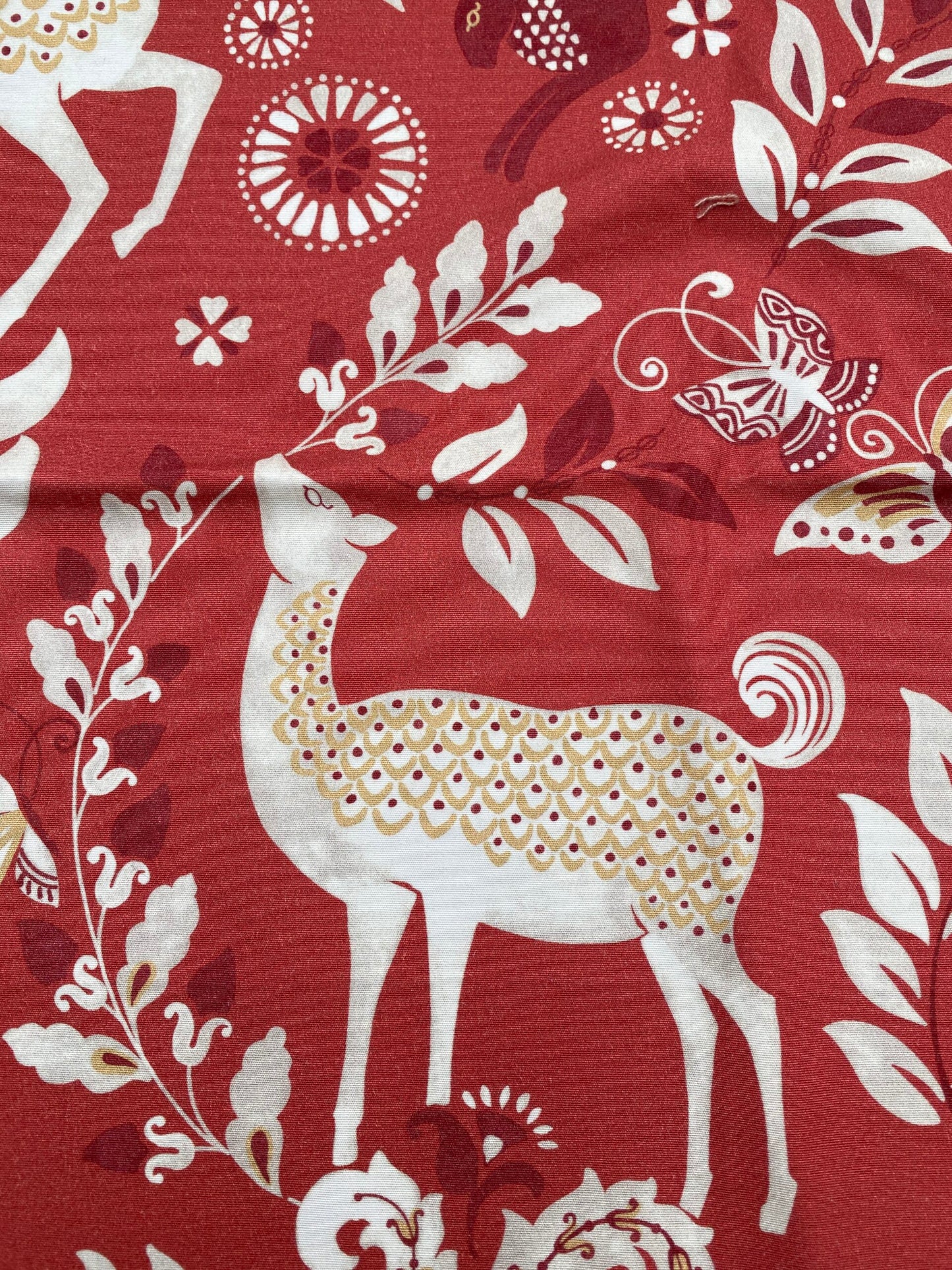 16 Berkbox77 Square Printed Fabrics by Fonthill Into the Woods Sunset Red Beige Deer Rabbit Hare Horse Cotton MSRP USD 204/Y