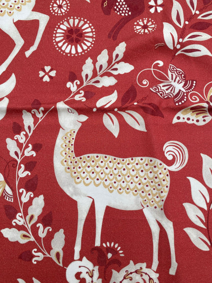 16 Berkbox77 Square Printed Fabrics by Fonthill Into the Woods Sunset Red Beige Deer Rabbit Hare Horse Cotton MSRP USD 204/Y