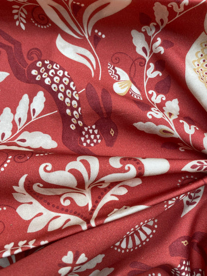 16 Berkbox77 Square Printed Fabrics by Fonthill Into the Woods Sunset Red Beige Deer Rabbit Hare Horse Cotton MSRP USD 204/Y