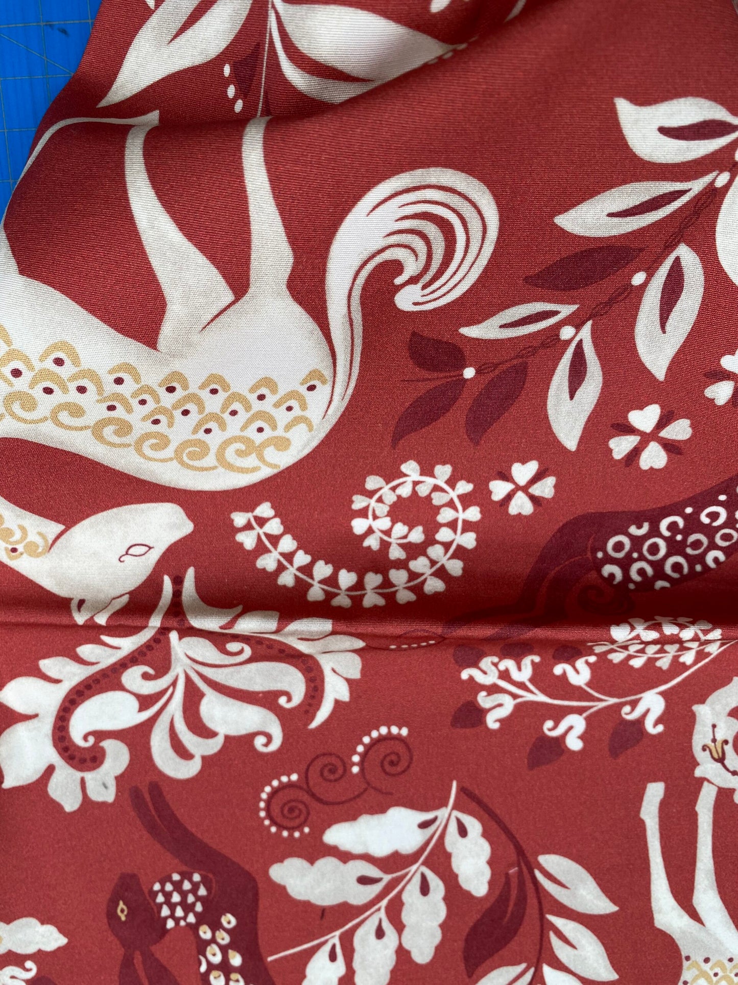 17 Berkbox77 Square Printed Fabrics by Fonthill Into the Woods Sunset Red Beige Deer Rabbit Hare Horse Cotton MSRP USD 204/Y