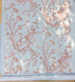 Scalamandre  Pillement in Coral Chinoiserie Toile Print Cotton Pink Red White Landscape Pagoda Jean-Baptiste Pillement MSRP USD 300+/y