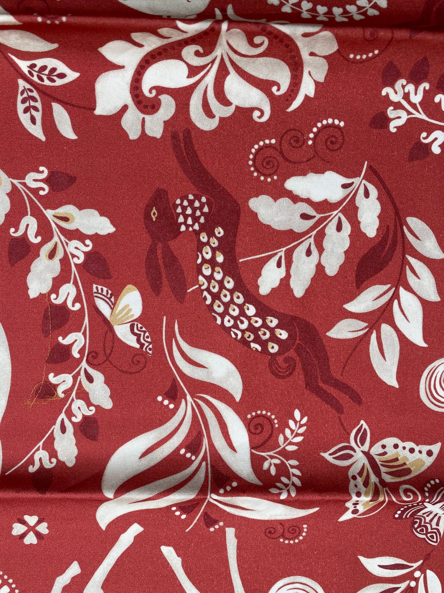 17 Berkbox77 Square Printed Fabrics by Fonthill Into the Woods Sunset Red Beige Deer Rabbit Hare Horse Cotton MSRP USD 204/Y