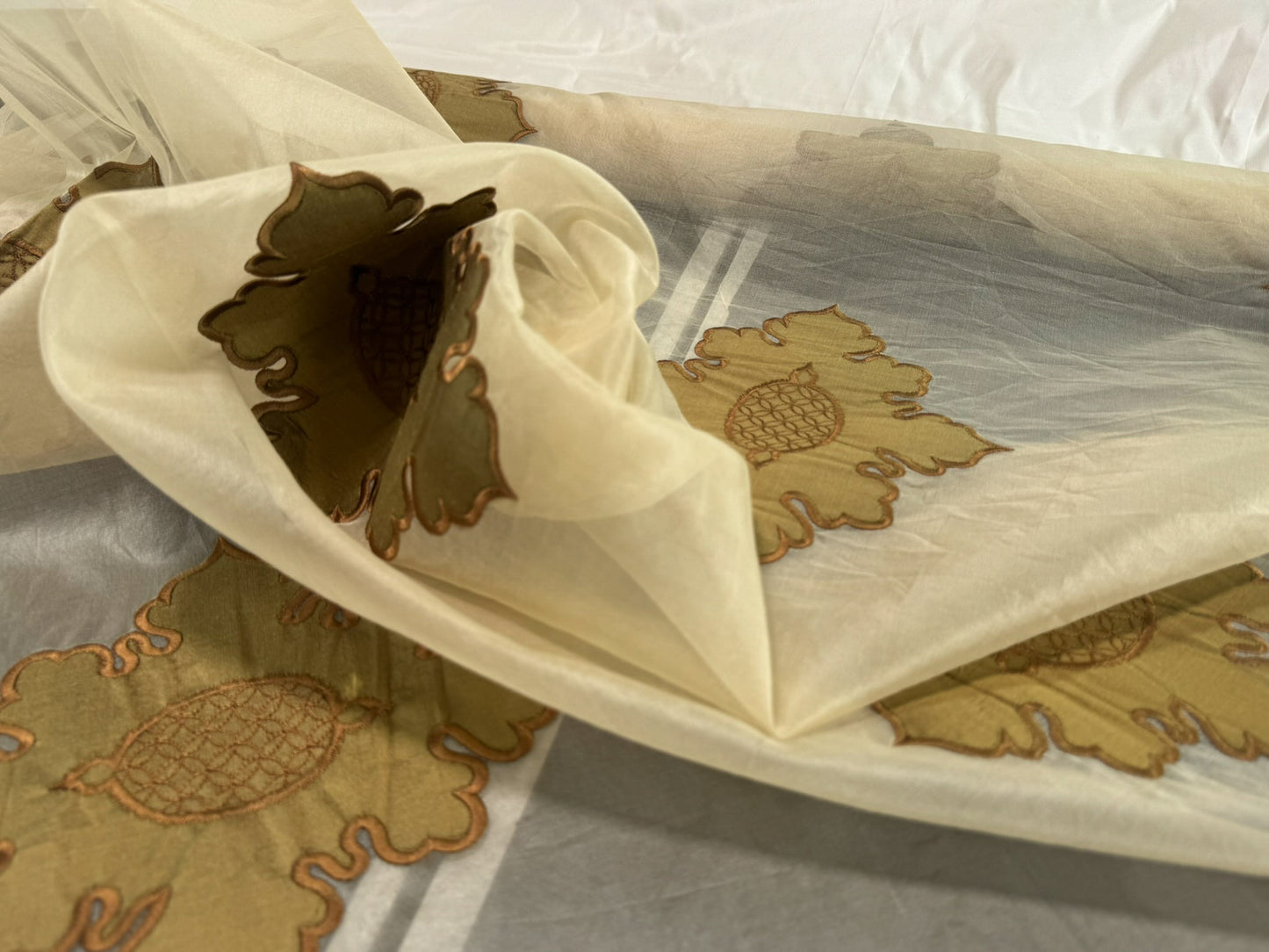 Divinity 100% Silk Organza with Medallion Embroidery Copper Gold