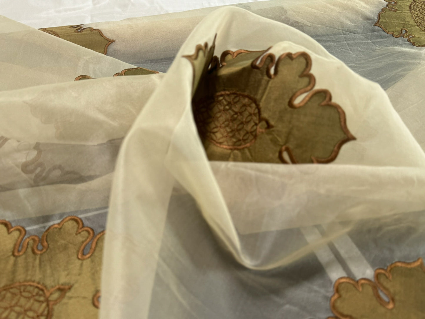 Divinity 100% Silk Organza with Medallion Embroidery Copper Gold