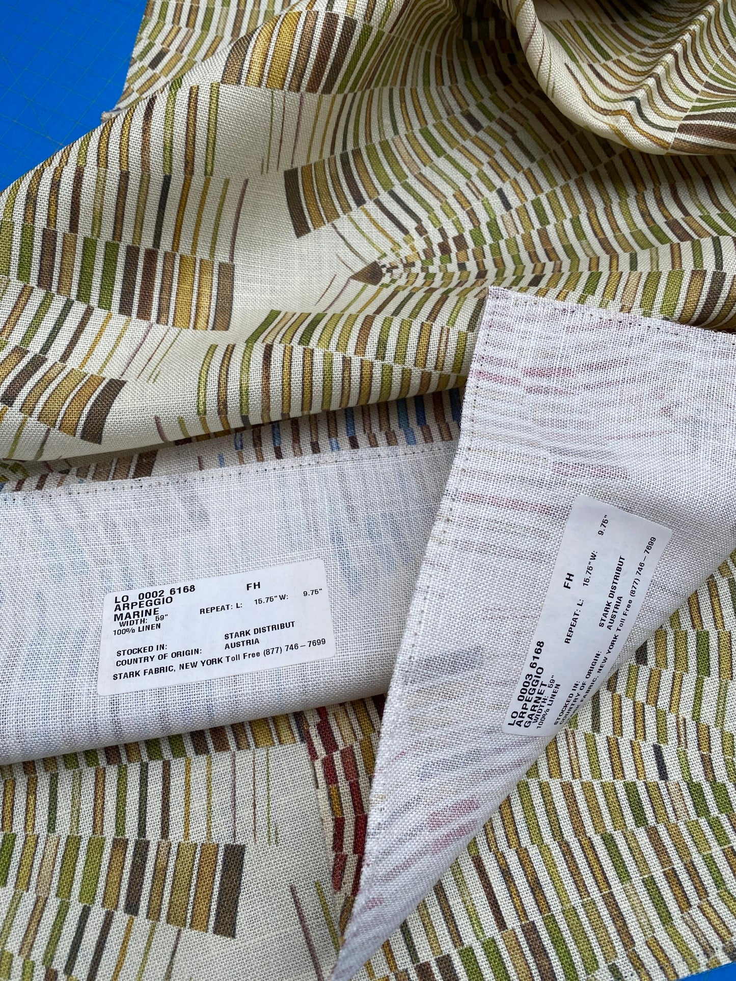 19 Berkbox77 Square Printed Fabrics by Fonthill Arpeggio Moss Green White Abstract Geometric Linen MSRP USD 280/Y