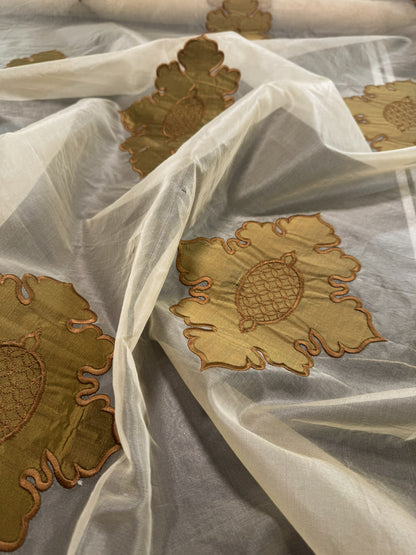Divinity 100% Silk Organza with Medallion Embroidery Copper Gold