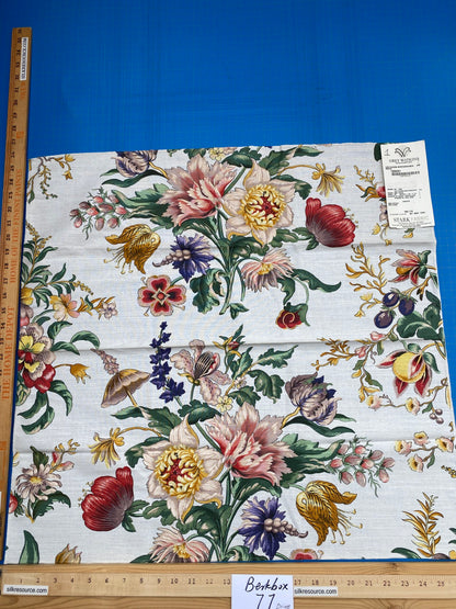 20 Berkbox77 Square Printed Fabrics by Grey Watkins Les Fleurs Mysterieuses Multi Color on White Floral Cotton Linen MSRP USD 784/Y