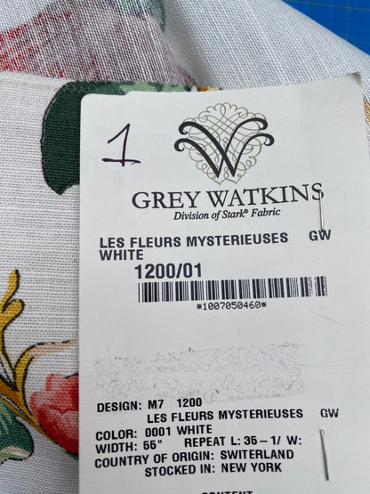 20 Berkbox77 Square Printed Fabrics by Grey Watkins Les Fleurs Mysterieuses Multi Color on White Floral Cotton Linen MSRP USD 784/Y