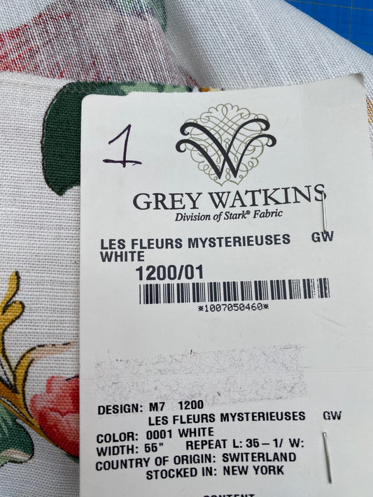20 Berkbox77 Square Printed Fabrics by Grey Watkins Les Fleurs Mysterieuses Multi Color on White Floral Cotton Linen MSRP USD 784/Y