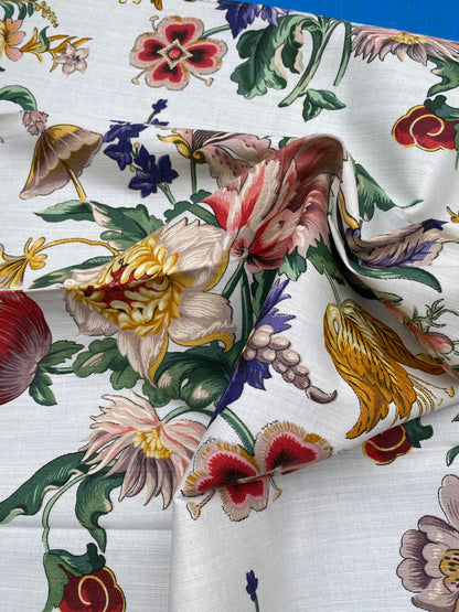 21 Berkbox77 Square Printed Fabrics by Grey Watkins Les Fleurs Mysterieuses Multi Color on White Floral Cotton Linen MSRP USD 784/Y