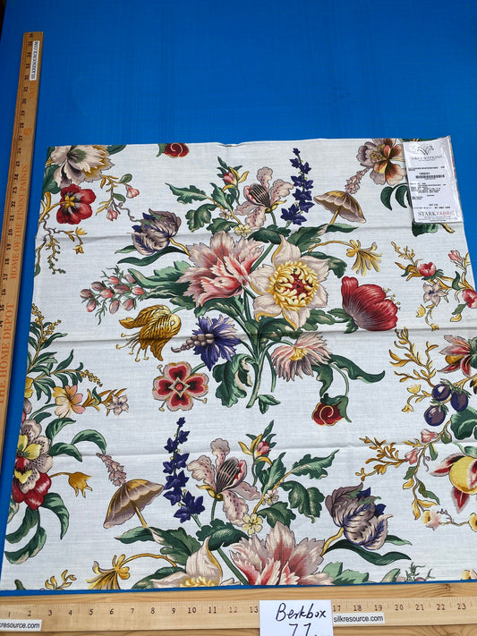 22 Berkbox77 Square Printed Fabrics by Grey Watkins Les Fleurs Mysterieuses Multi Color on White Floral Cotton Linen MSRP USD 784/Y