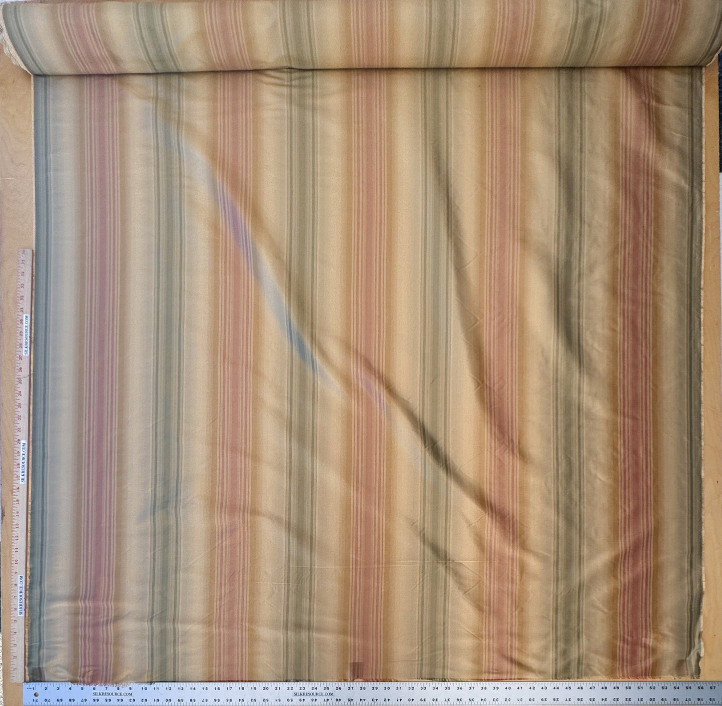 Scalamandre Ombre Silk Taffeta Stripe Terracotta Red Sage Green Beige Gold -By The Yard - MSRP USD248/y