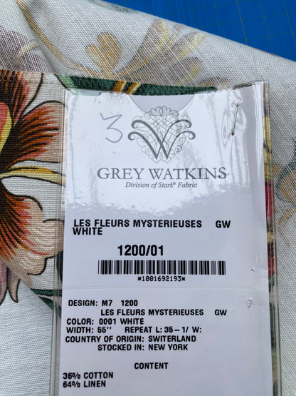 22 Berkbox77 Square Printed Fabrics by Grey Watkins Les Fleurs Mysterieuses Multi Color on White Floral Cotton Linen MSRP USD 784/Y