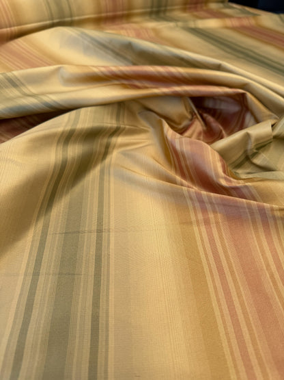 Scalamandre Ombre Silk Taffeta Stripe Terracotta Red Sage Green Beige Gold -By The Yard - MSRP USD248/y