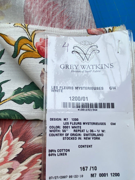 23 Berkbox77 Square Printed Fabrics by Grey Watkins Les Fleurs Mysterieuses Multi Color on White Floral Cotton Linen MSRP USD 784/Y