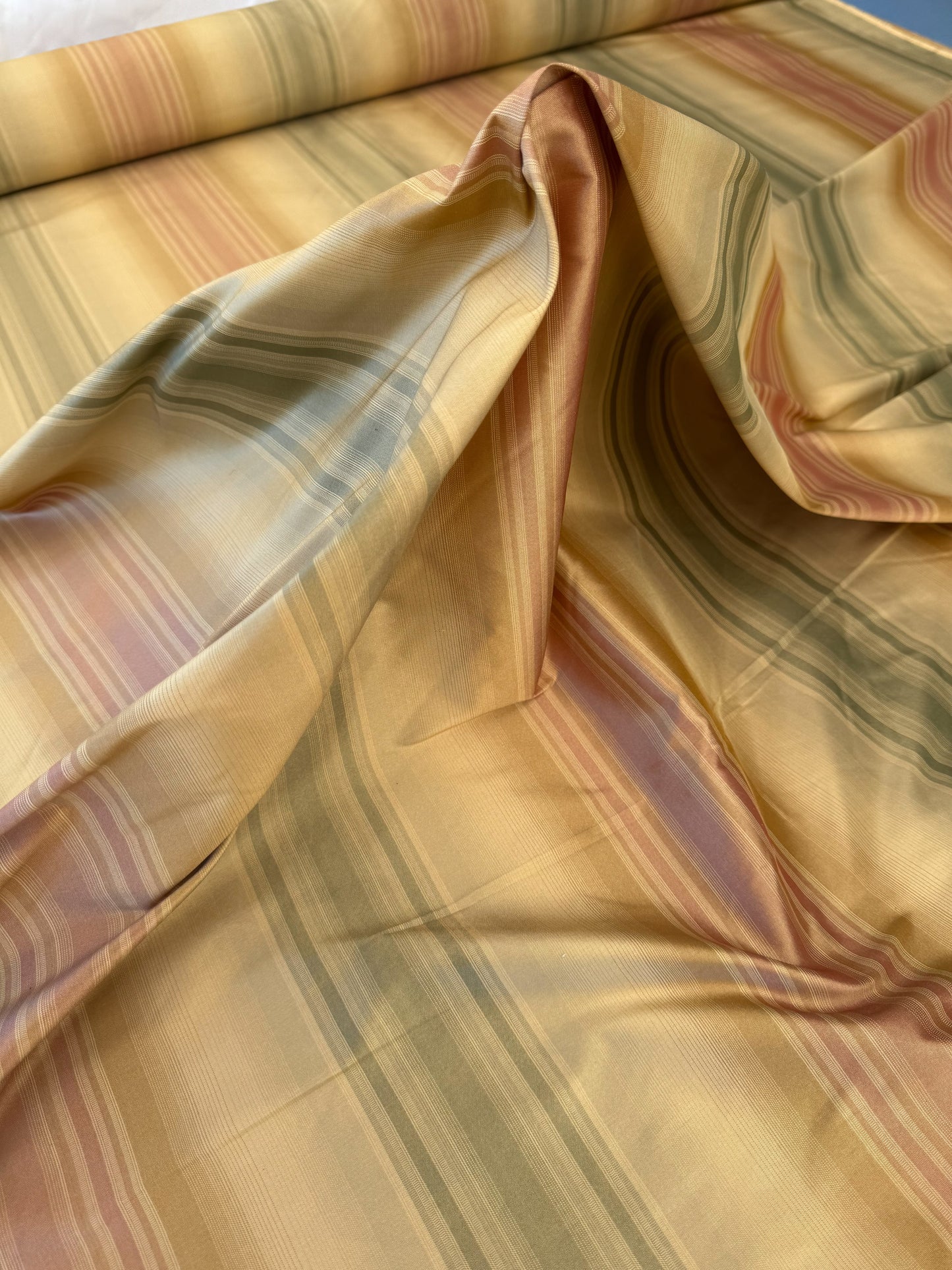Scalamandre Ombre Silk Taffeta Stripe Terracotta Red Sage Green Beige Gold -By The Yard - MSRP USD248/y