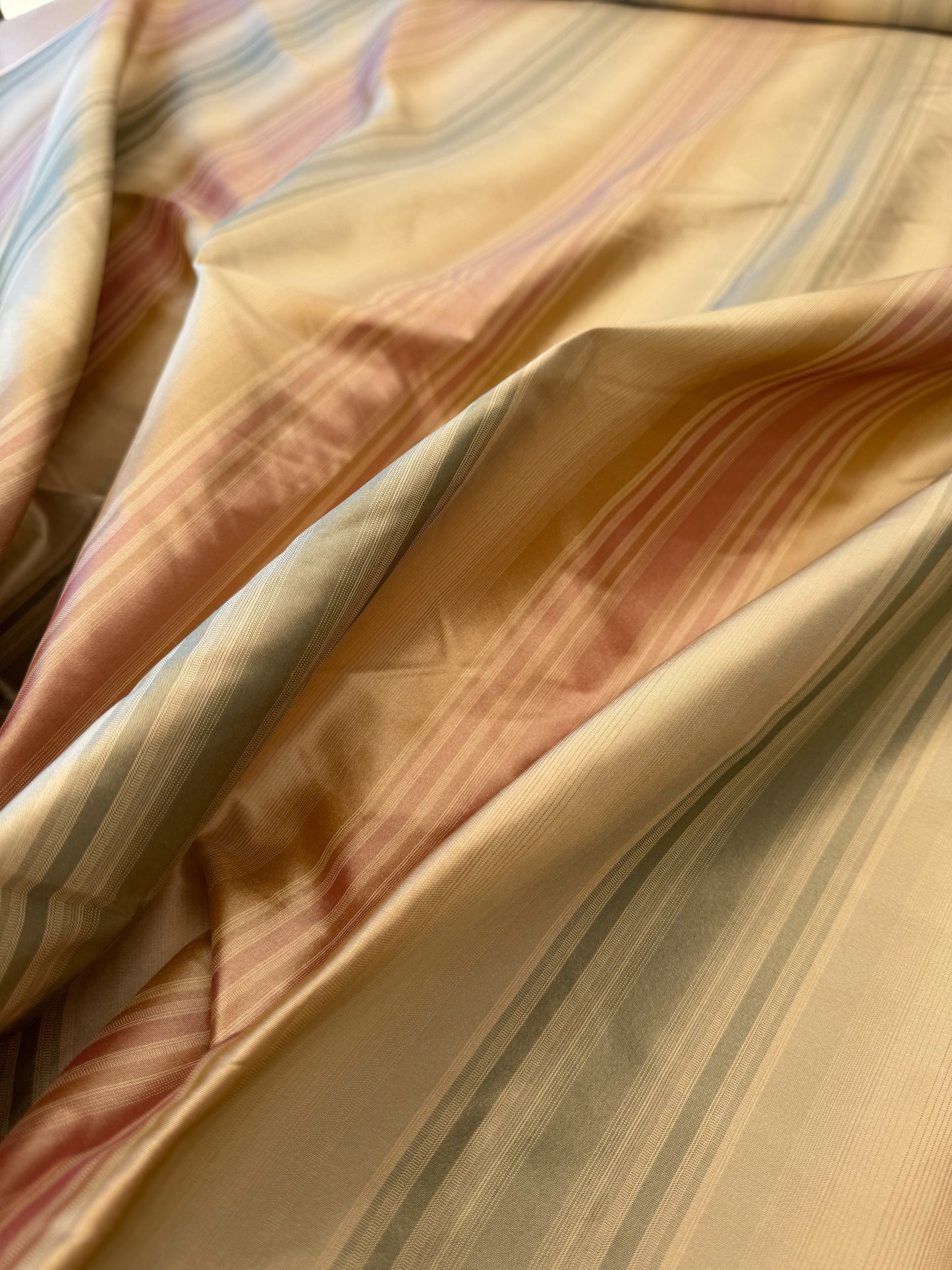 Scalamandre Ombre Silk Taffeta Stripe Terracotta Red Sage Green Beige Gold -By The Yard - MSRP USD248/y